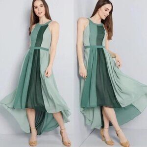 MODCLOTH | Colorblock Hi-Lo Green Dress